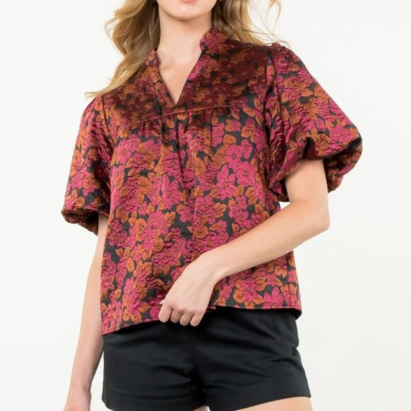 Cecelia puff sleeve flower pattern top - Picture 1 of 4